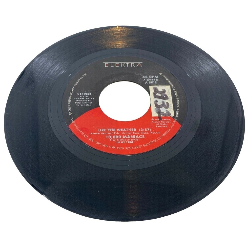 10,000 Maniacs Like The Weather A Campfire Song 7" Vinyl 45 RPM Elektra 7-69418